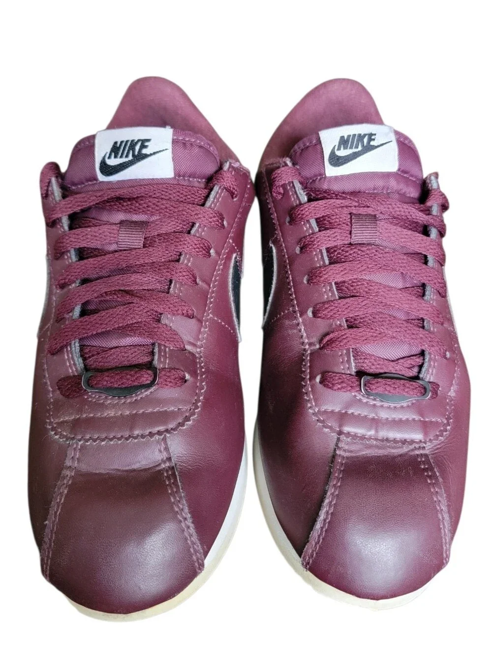 Nike Cortez Sneaker in Burgundy with Black Swoosh